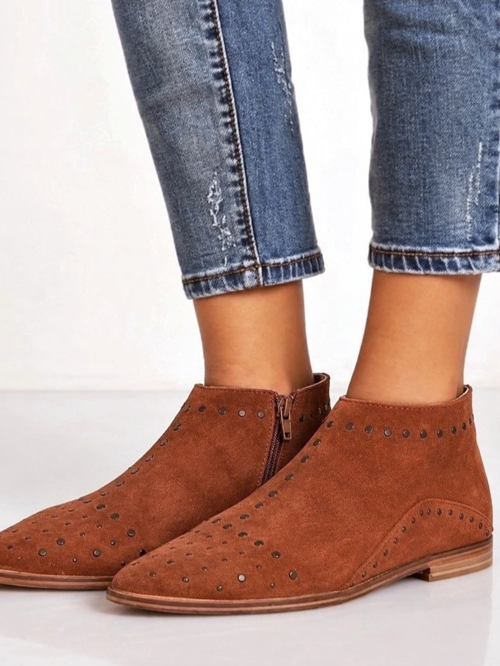 Free People Aquarian Studded Ankle Boots Size 38 Brown Boho Suede Western